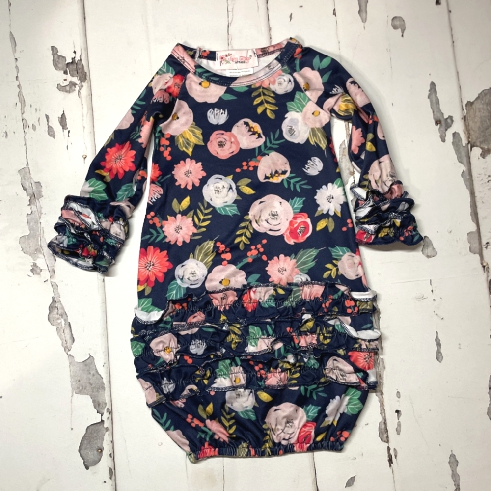 navy floral baby gown size newborn Brand clover cottage